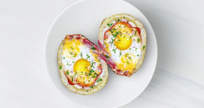 Запеченный картофель с яйцом Запеченный картофель с яйцами